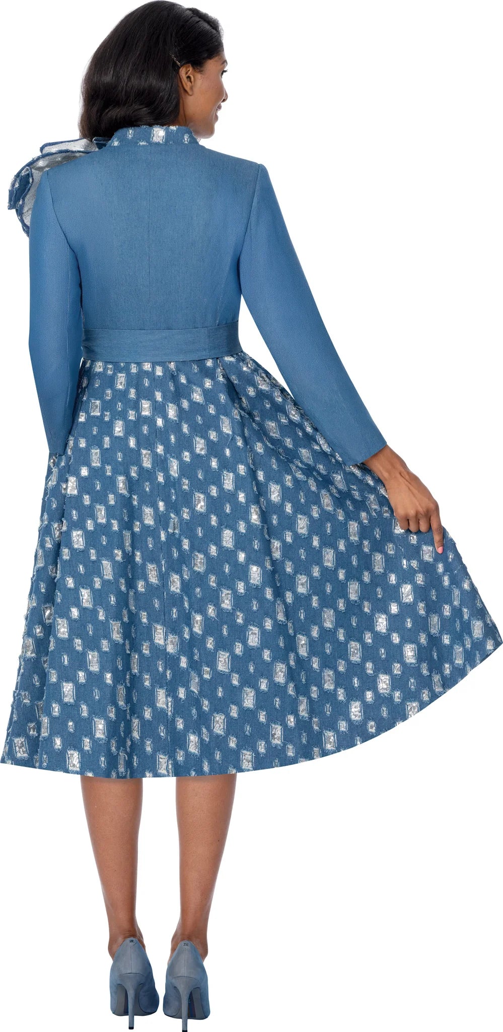 The 'Sapphire Elegance' 3D Floral Midi Dress