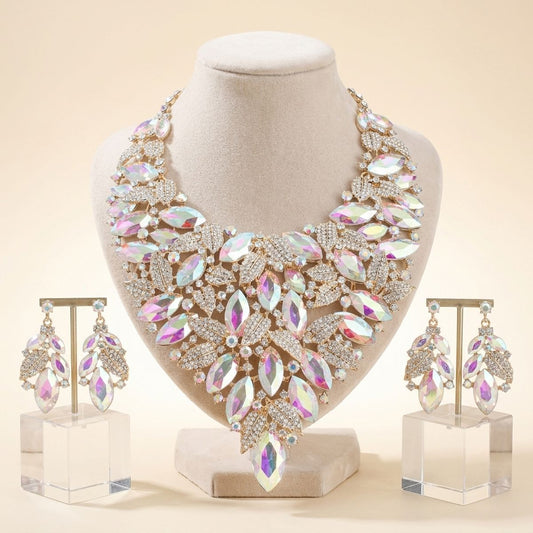 Luminous Aurora Botanical Crystal Statement Necklace Set