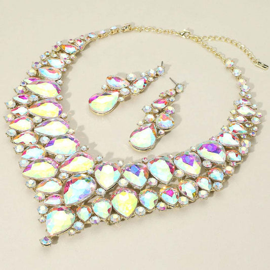 Teardrop Cluster Rhinestone Collar Necklace