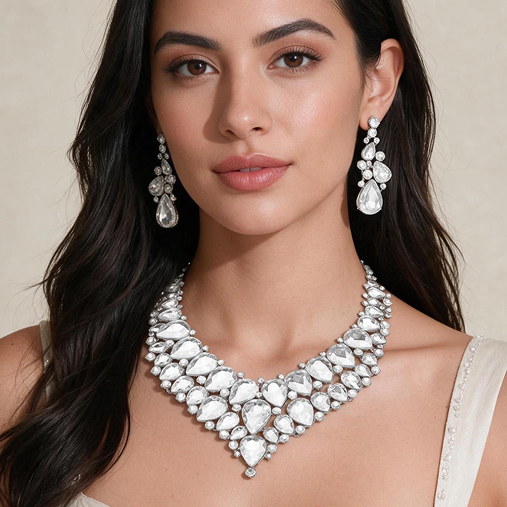 Teardrop Cluster Rhinestone Collar Necklace