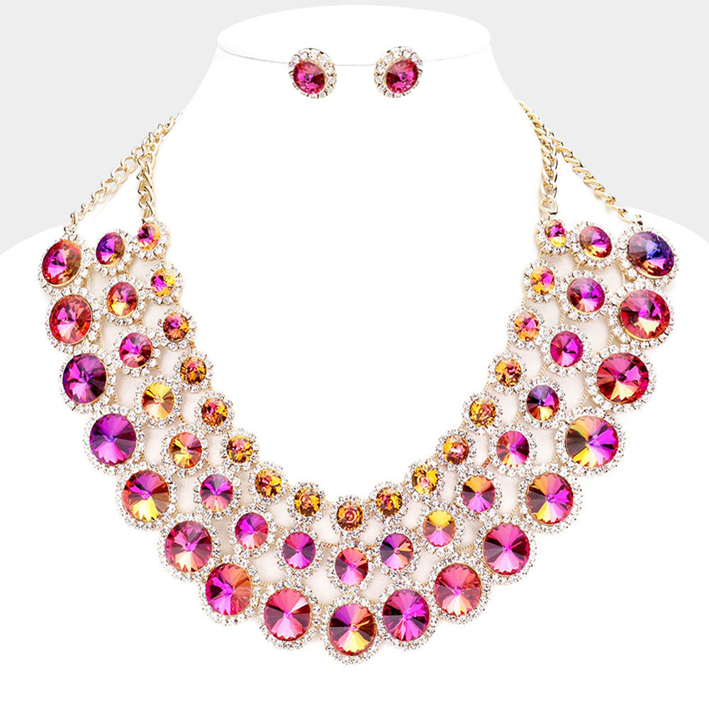 Crystal Pave Trim Round Evening Necklace