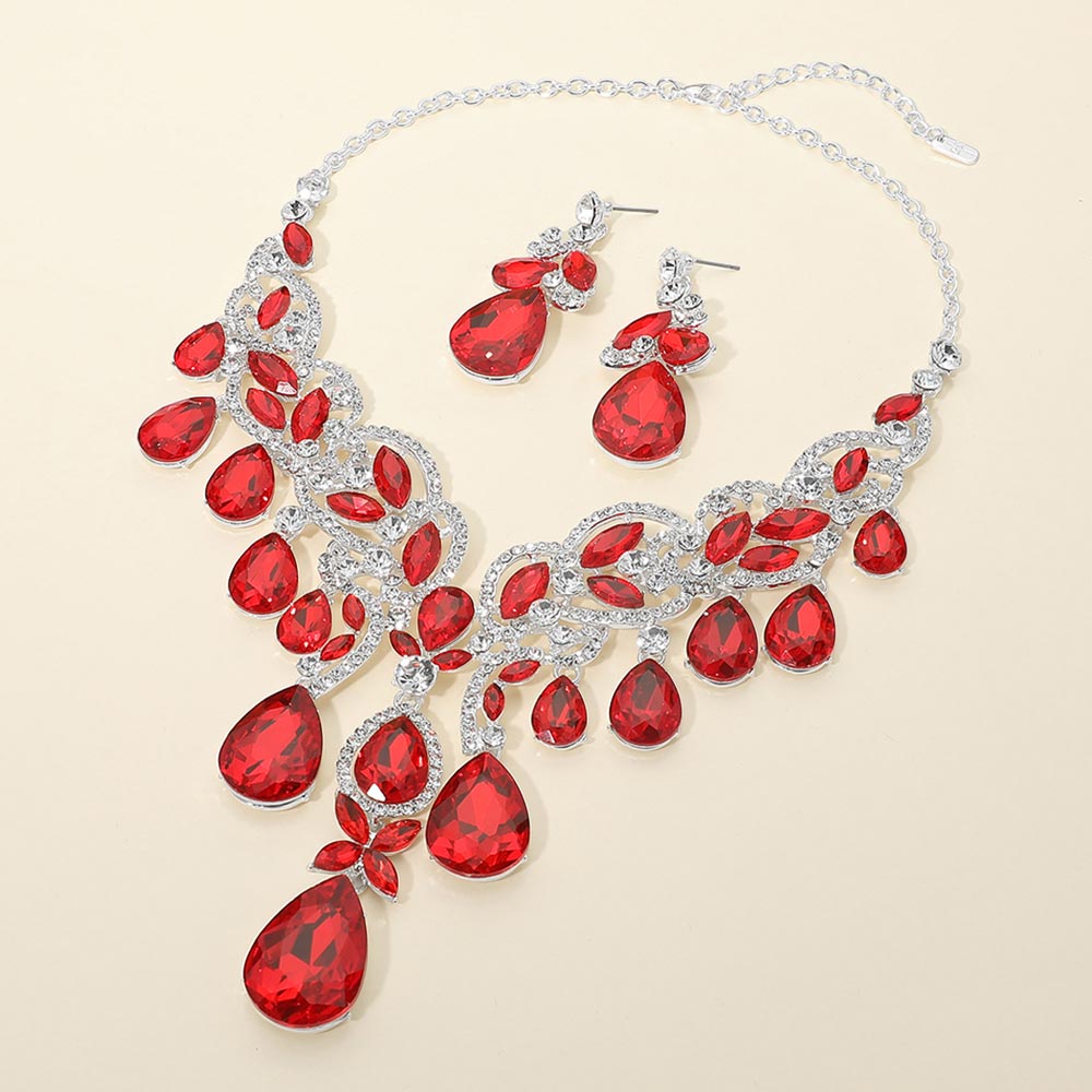 Teardrop Stone Cluster Embellished Statement Evening Necklace