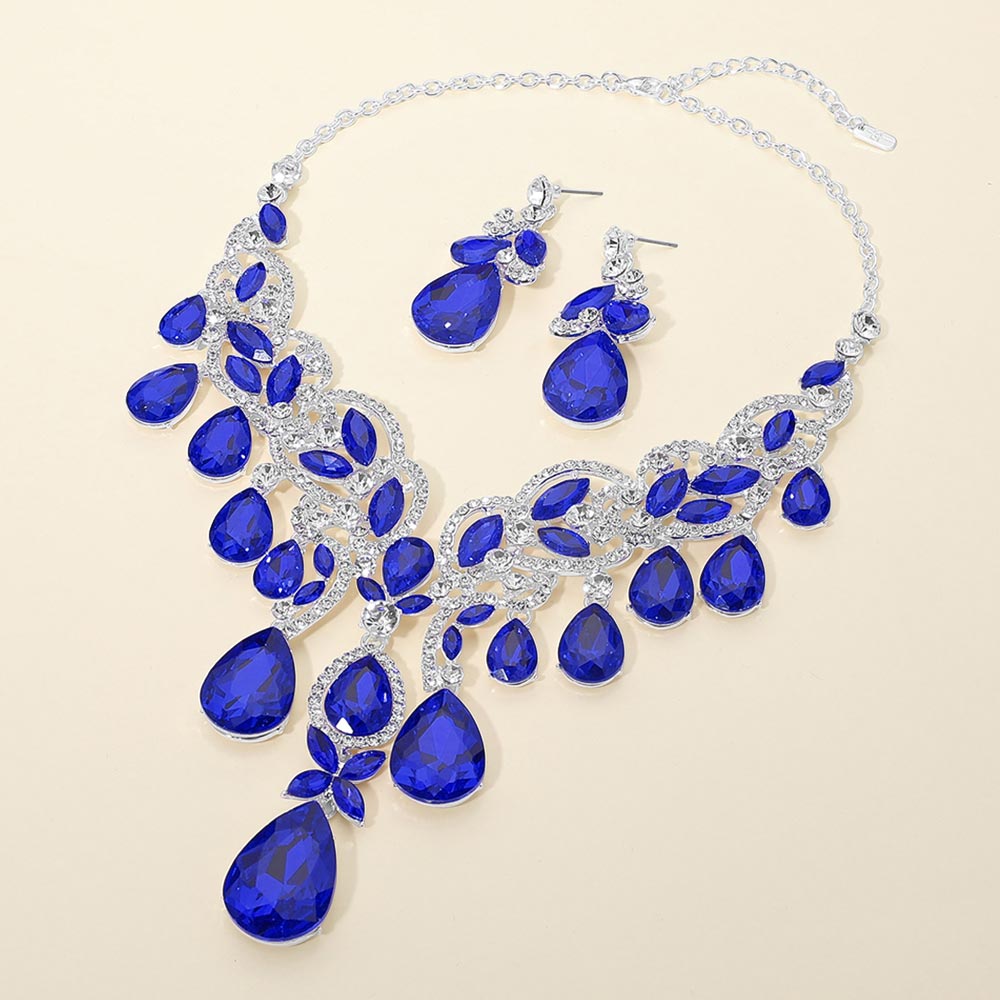 Teardrop Stone Cluster Embellished Statement Evening Necklace