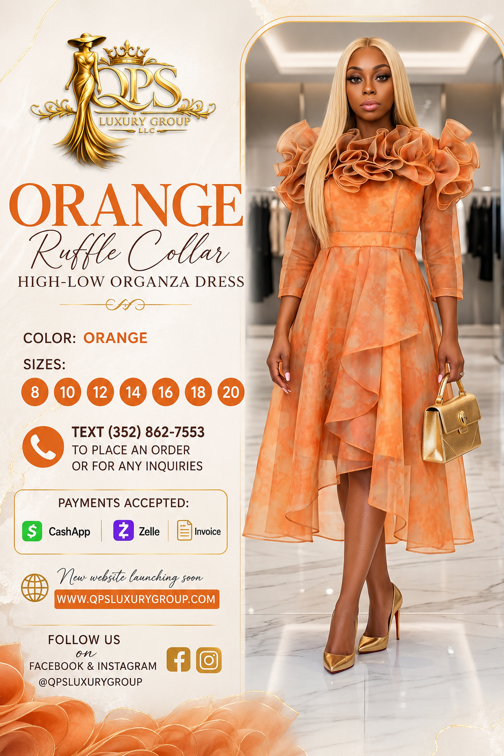 Orange Ruffle Collar High-Low Organza dress