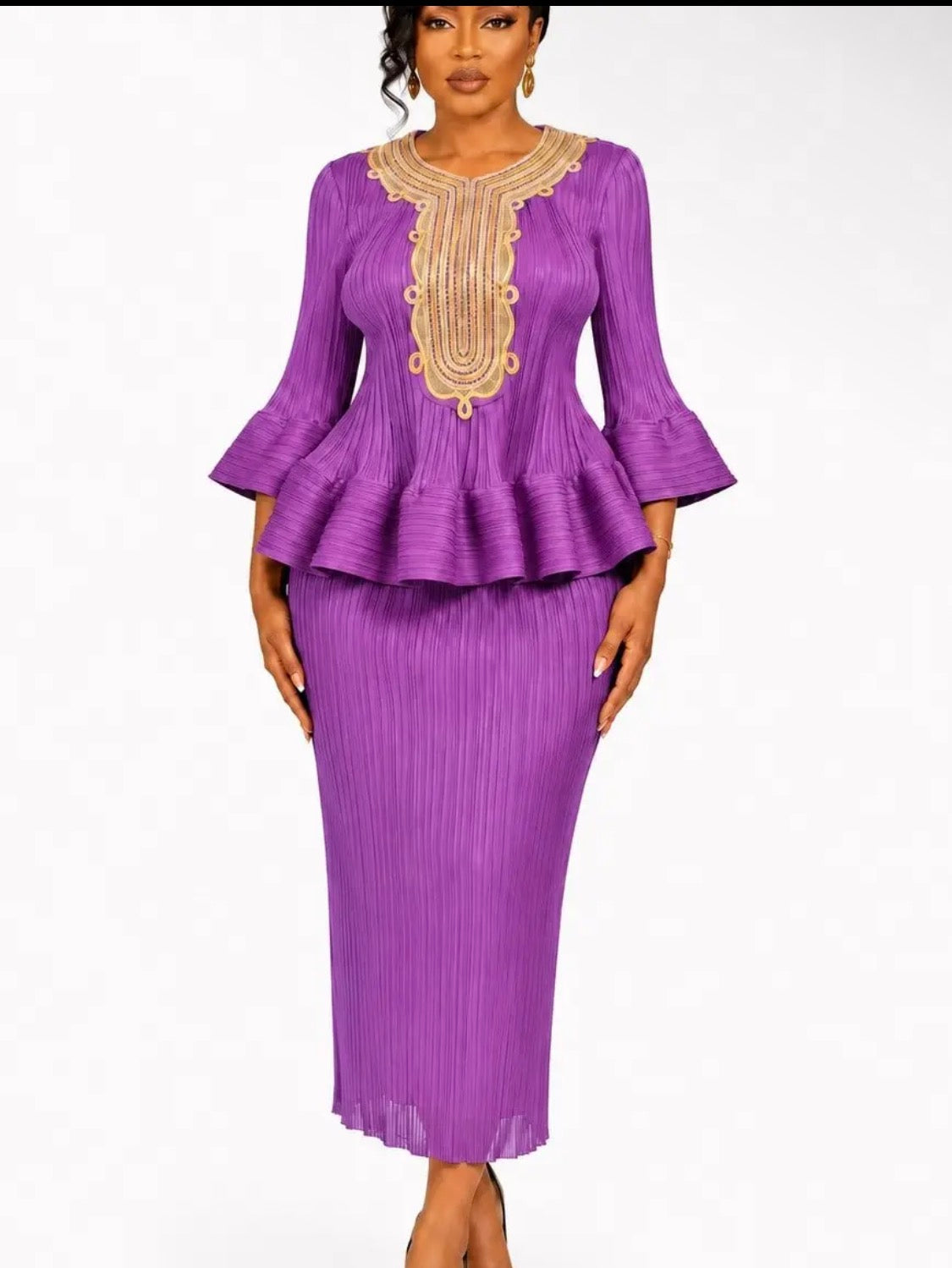 The Regal Amethyst Pleated Skirt Set