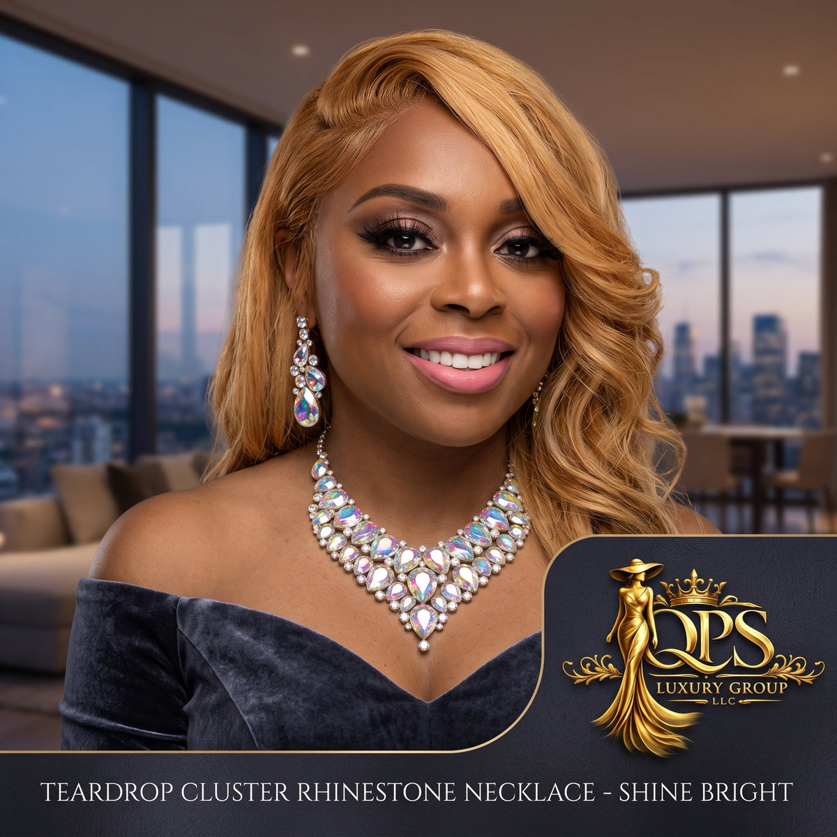 Teardrop Cluster Rhinestone Collar Necklace