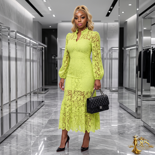 Chartreuse Lace Midi Dress