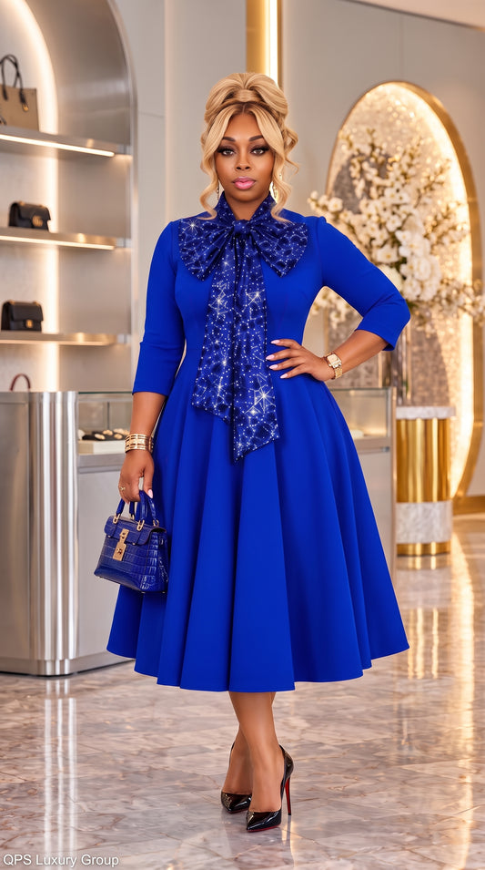 The Scarlet Elegance Sequin Bow Dress - Royal