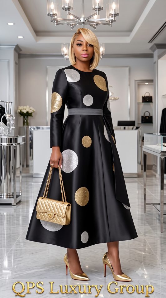 Nubiano DN101041 Metallic Dot A-Line Dress