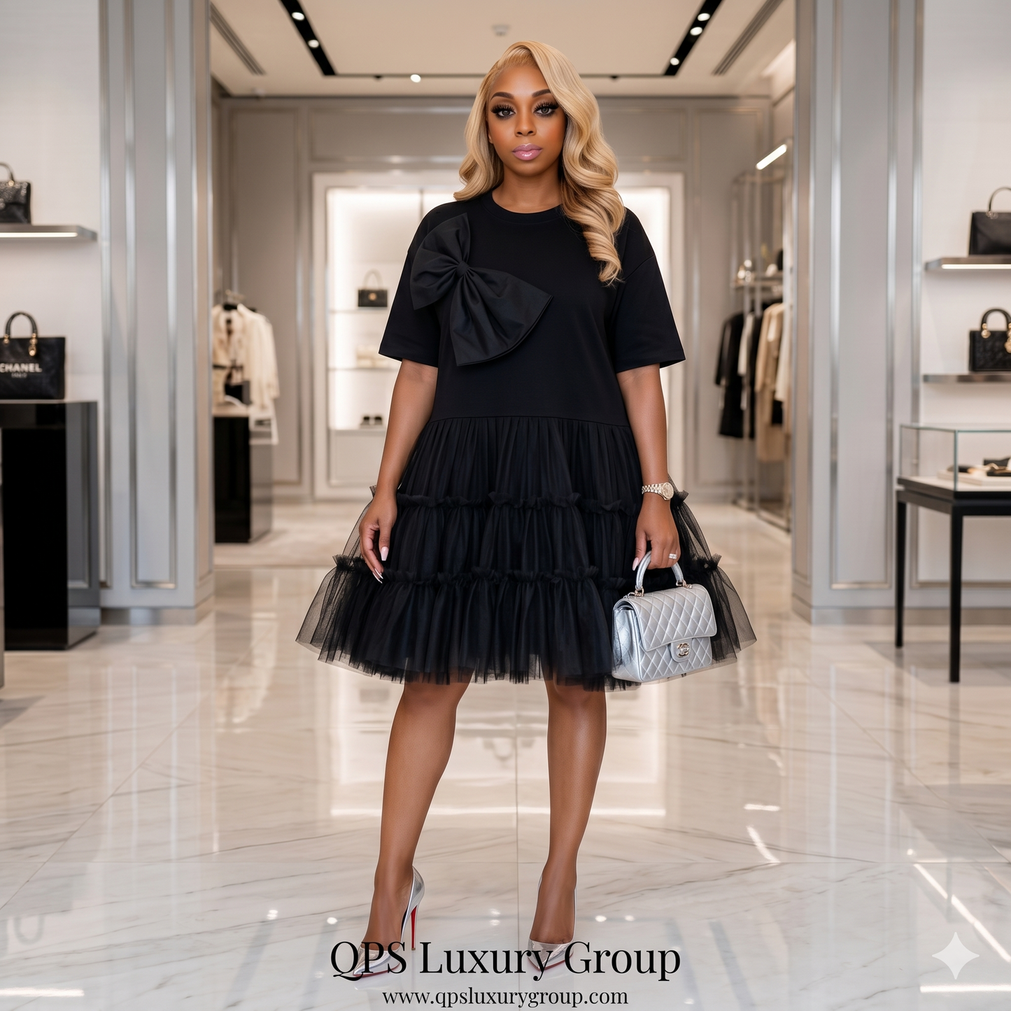 CALA BOIX Side-Bow Tulle T-shirt Dress