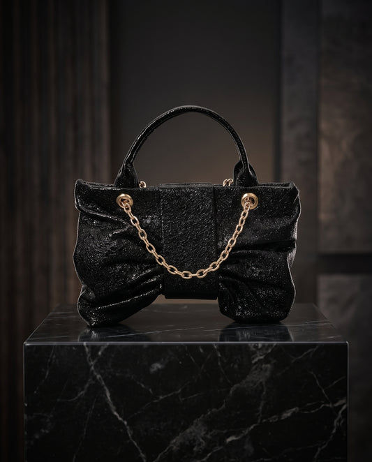 Sparkly Ruched Bow Accent  Handbag