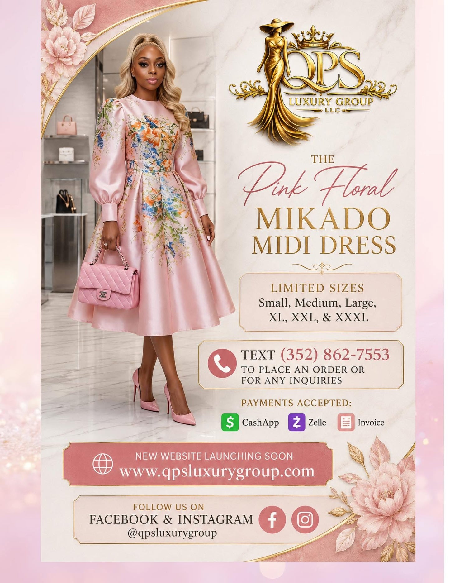 The Pink Floral Mikado midi dress