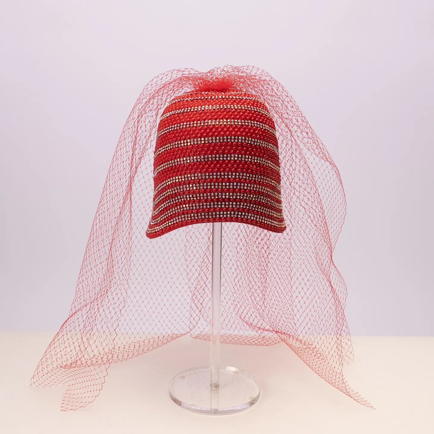 Stone Cover 8 Inch Cloche with 24 Inch Veil Attached |
