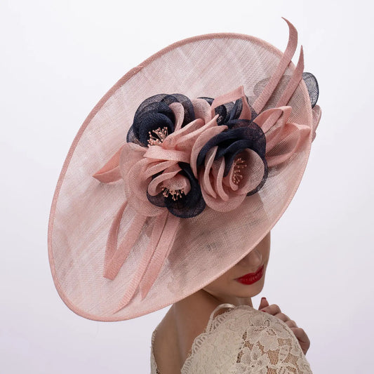 Large Sinamay Saucer w/2 Tone Flower Fascinator
