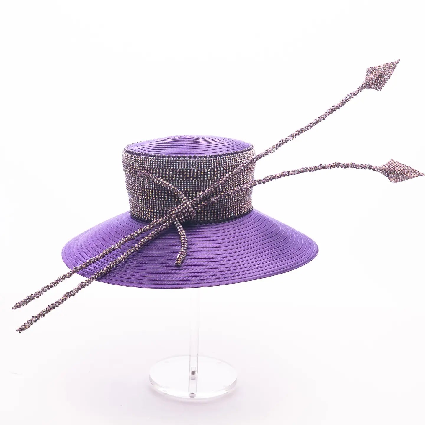 Structured Wide-Brim Hat with Beaded Wrap and Arrow