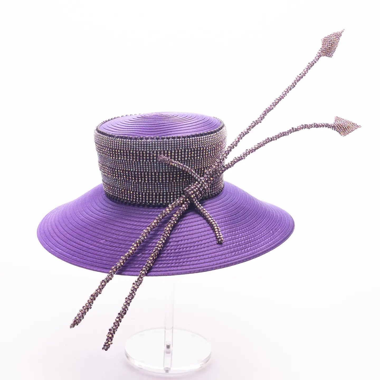 Structured Wide-Brim Hat with Beaded Wrap and Arrow