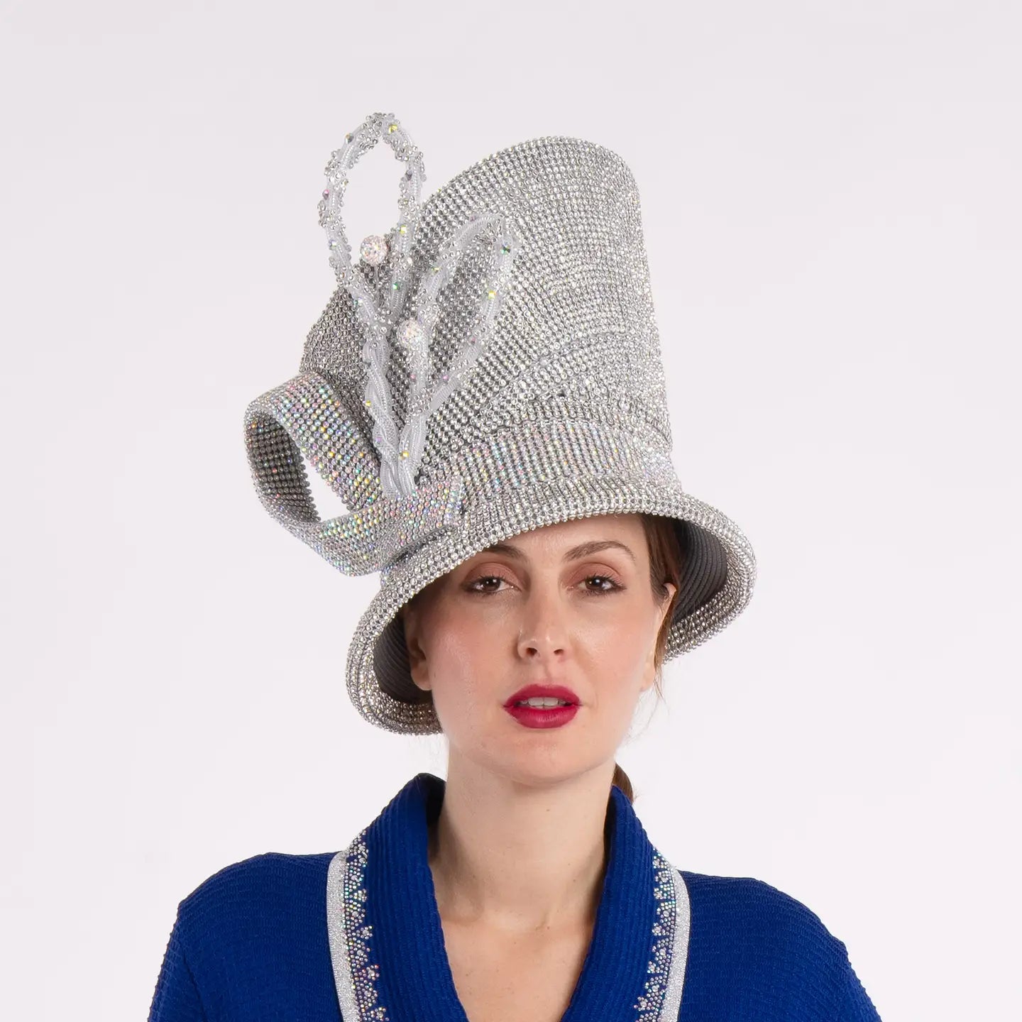 Tall Madhatter Style Hat Covered with Rhinestones