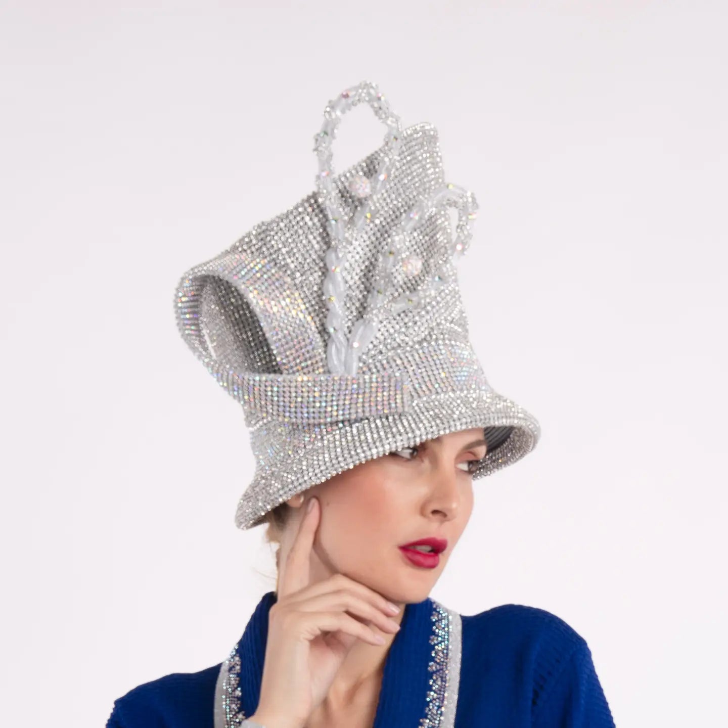 Tall Madhatter Style Hat Covered with Rhinestones