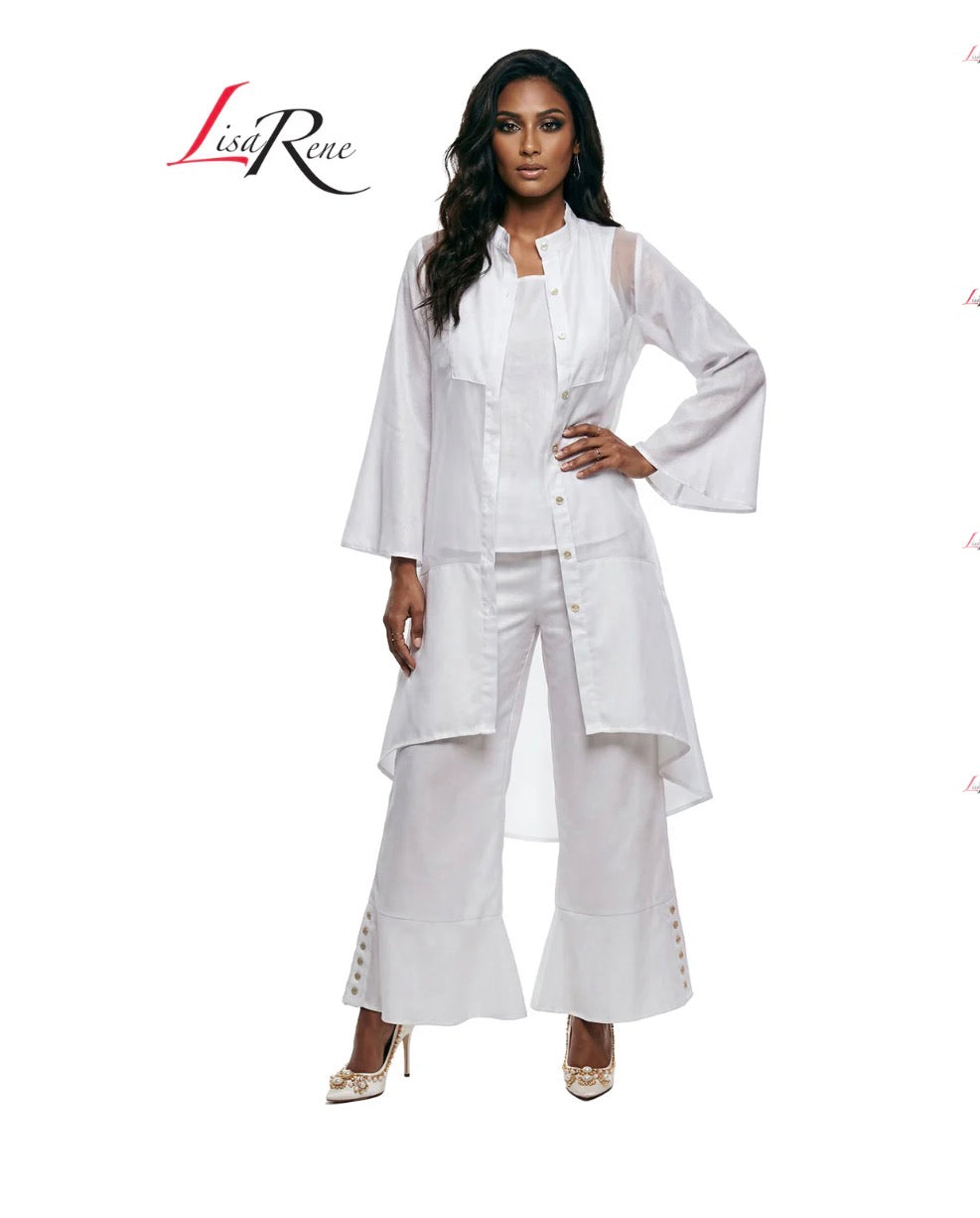 3pc Linen/Viscose & Organza Pant set