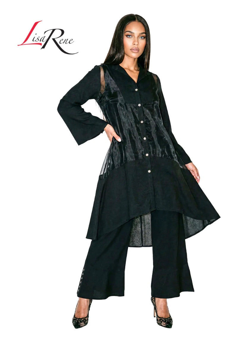 3pc Linen/Viscose & Organza Pant set