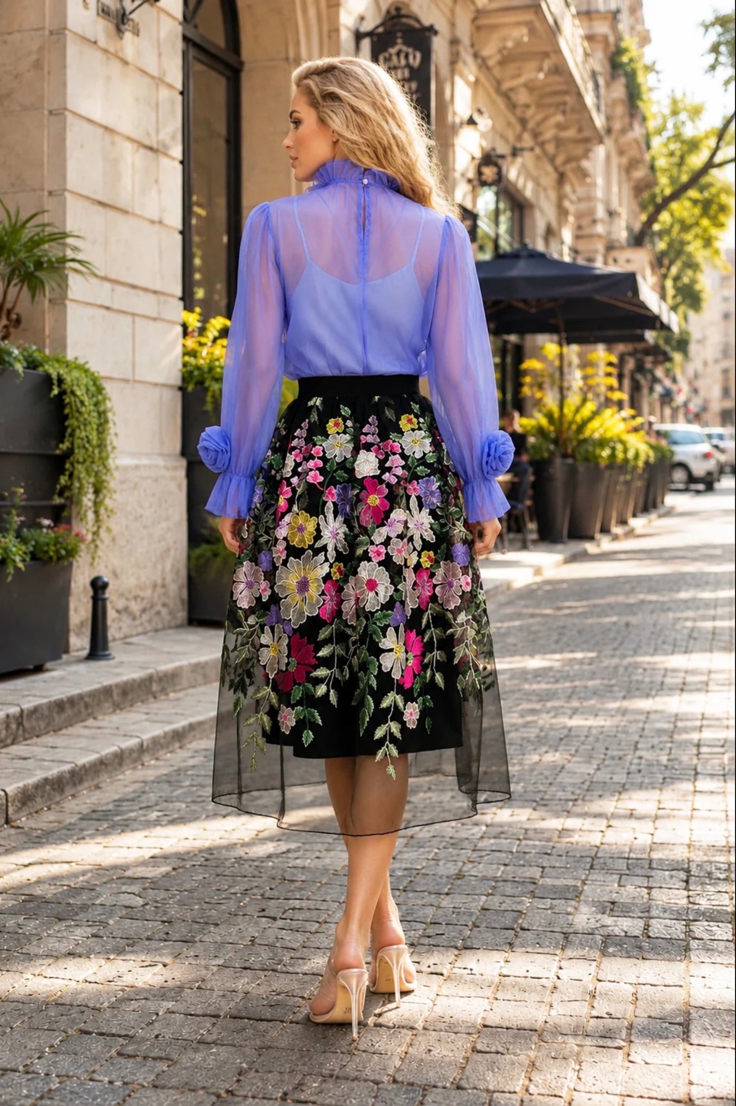 Ethereal Lavender Organza Appliqué Blouse & Camisole Set