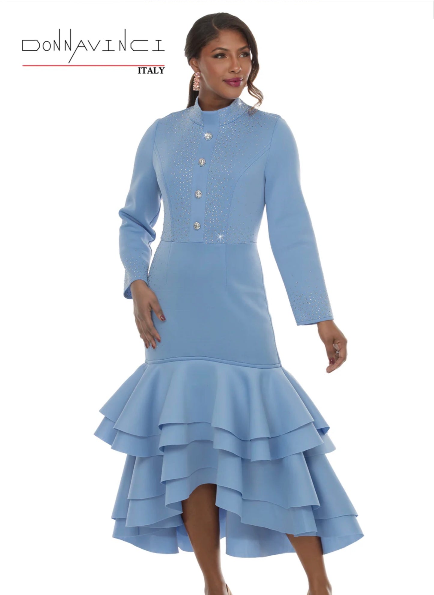 Donna Vinci 12301 | Embellished Tiered Ruffle Dress
