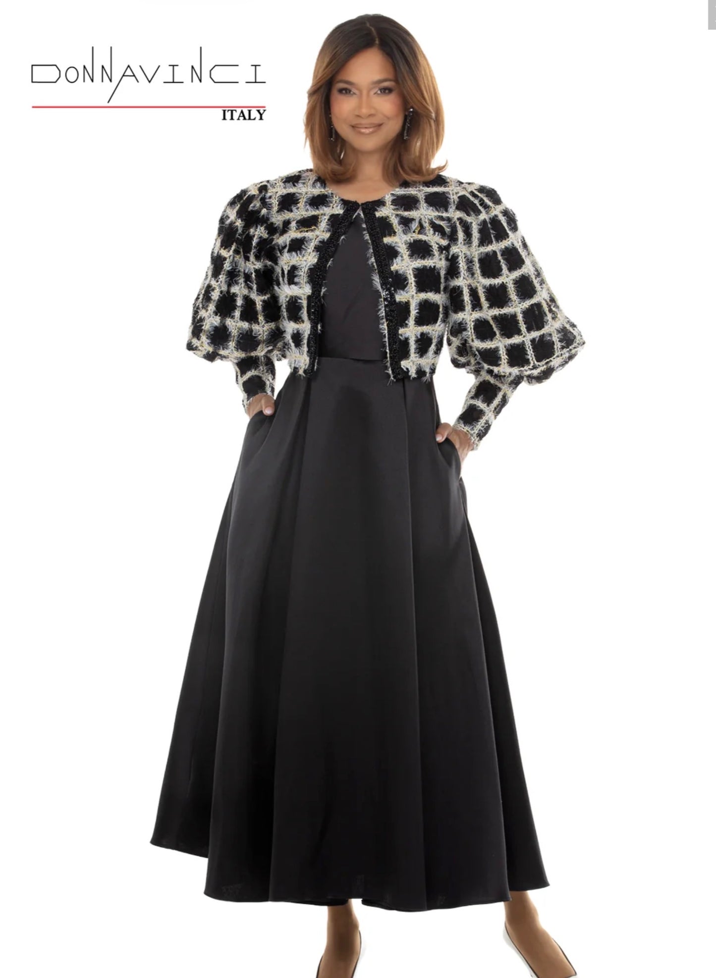 DonnaVinci 12281 – Exclusive Novelty Jacket & Mat Satin Dress Set