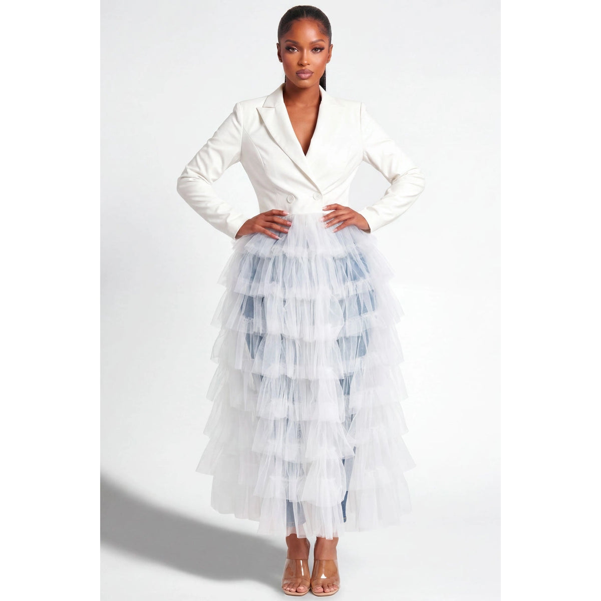 Ruffled Tiered tulle blazer