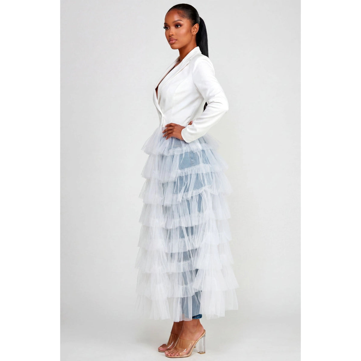 Ruffled Tiered tulle blazer