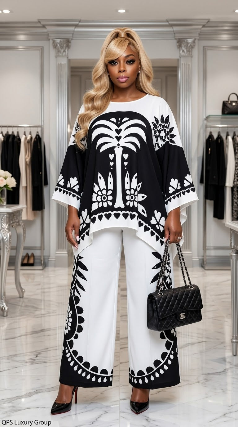 The Black & White Maxi Tunic Pant Set
