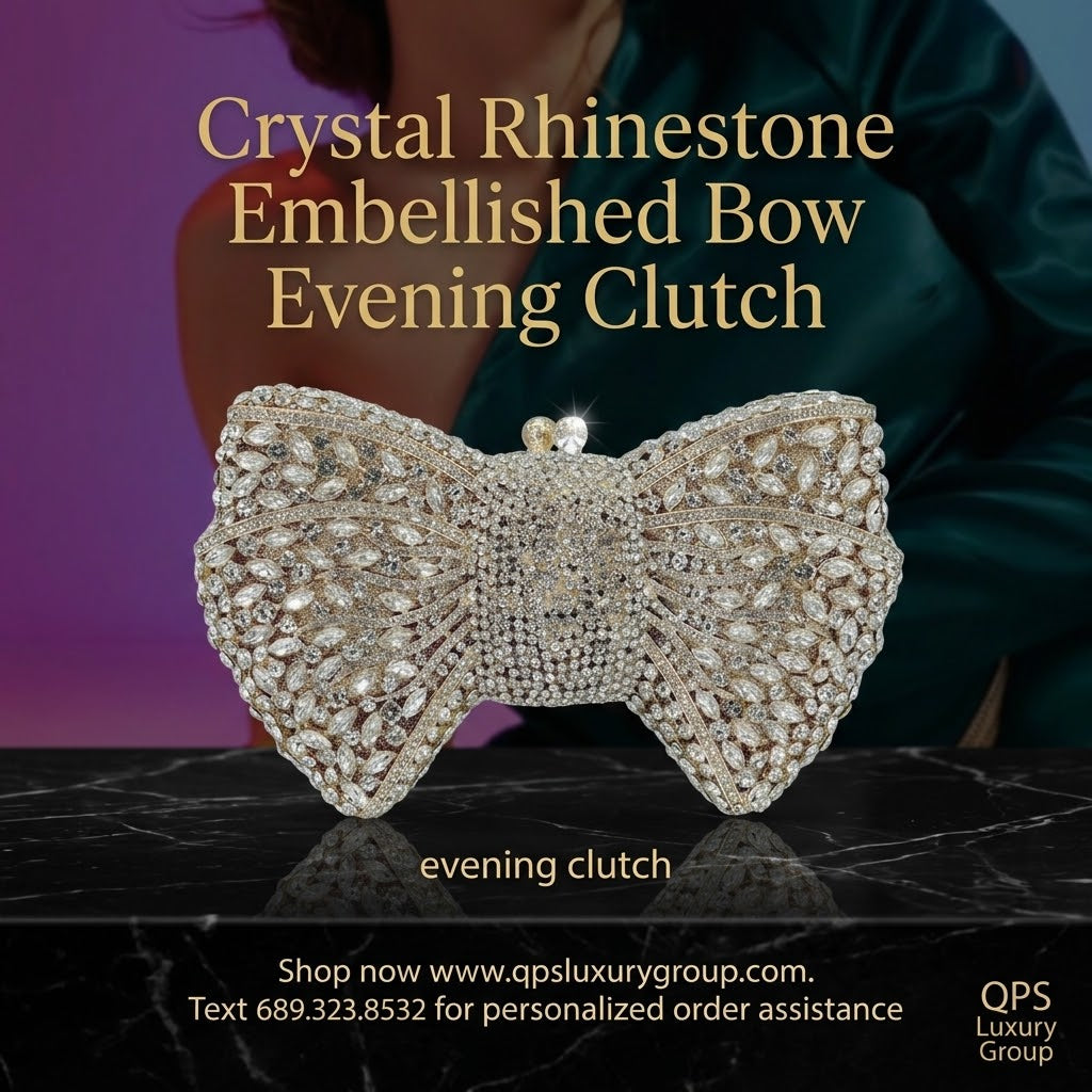 Crystal Rhinestone Embellished Bow Evening Clutch