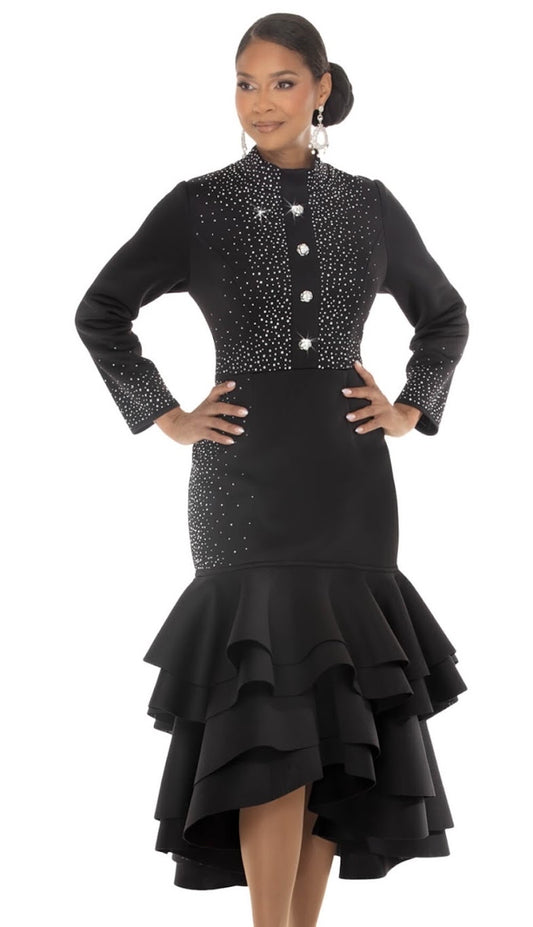 Donna Vinci 12301 - Embellished Tiered Ruffle Dress (14)