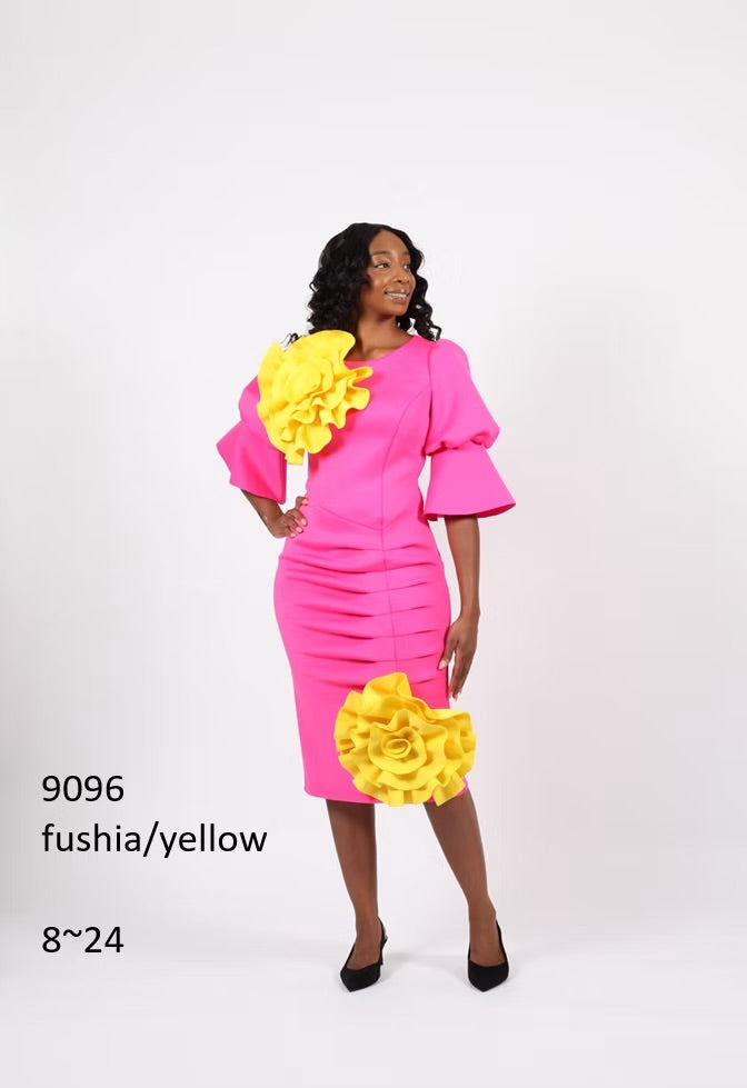 The "Fuchsia Bloom" 3D Floral Scuba Midi Dress