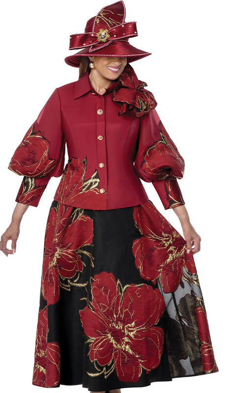 Dorinda Clark Cole 310432 – Regal Burgundy Floral Skirt Suit