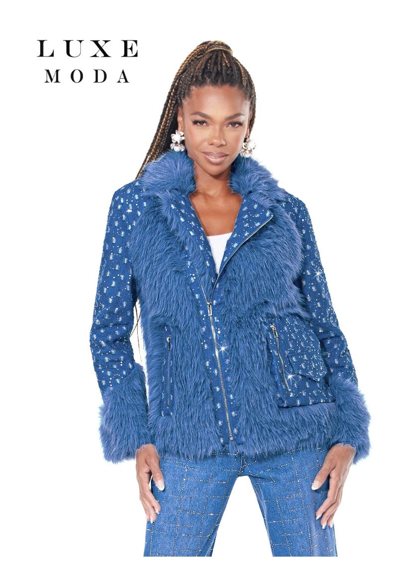 Lux Moda Denim &  Fur Novelty Jacket (Style LM-8512)