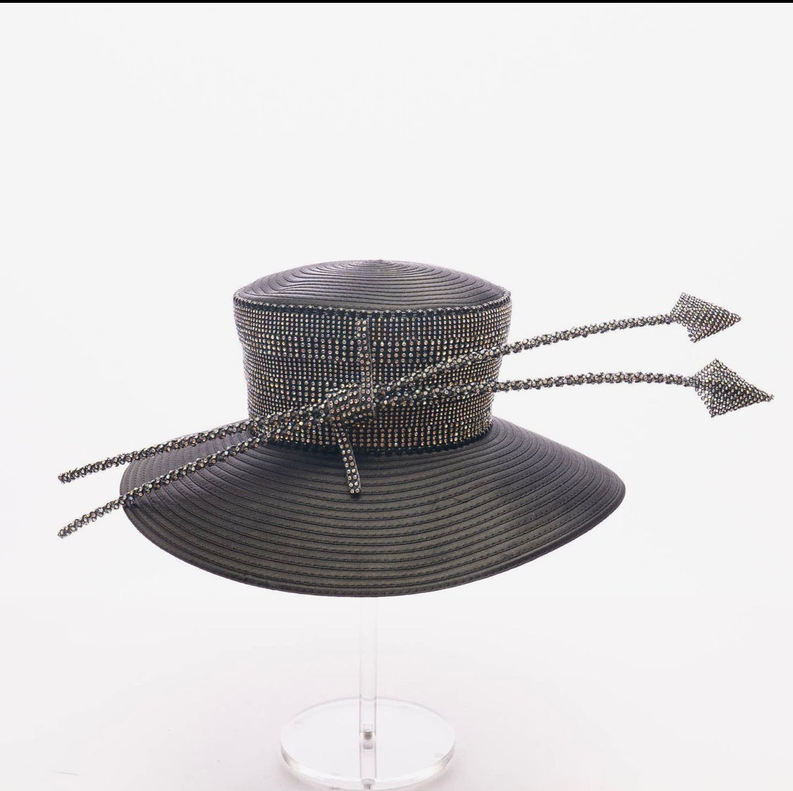 Structured Wide-Brim Hat with Beaded Wrap and Arrow