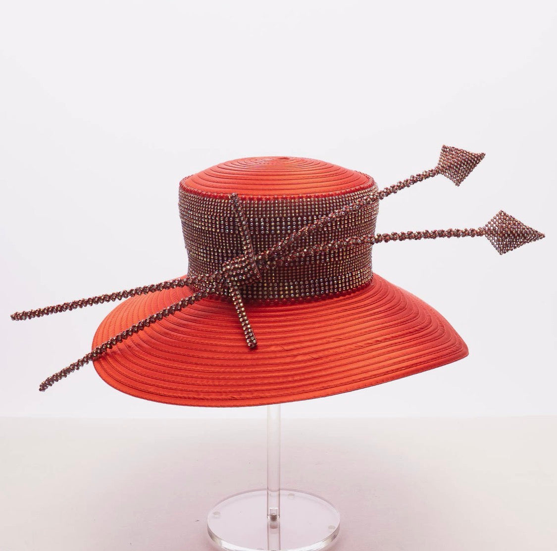 Structured Wide-Brim Hat with Beaded Wrap and Arrow
