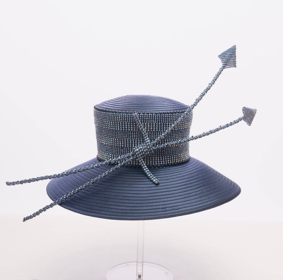 Structured Wide-Brim Hat with Beaded Wrap and Arrow