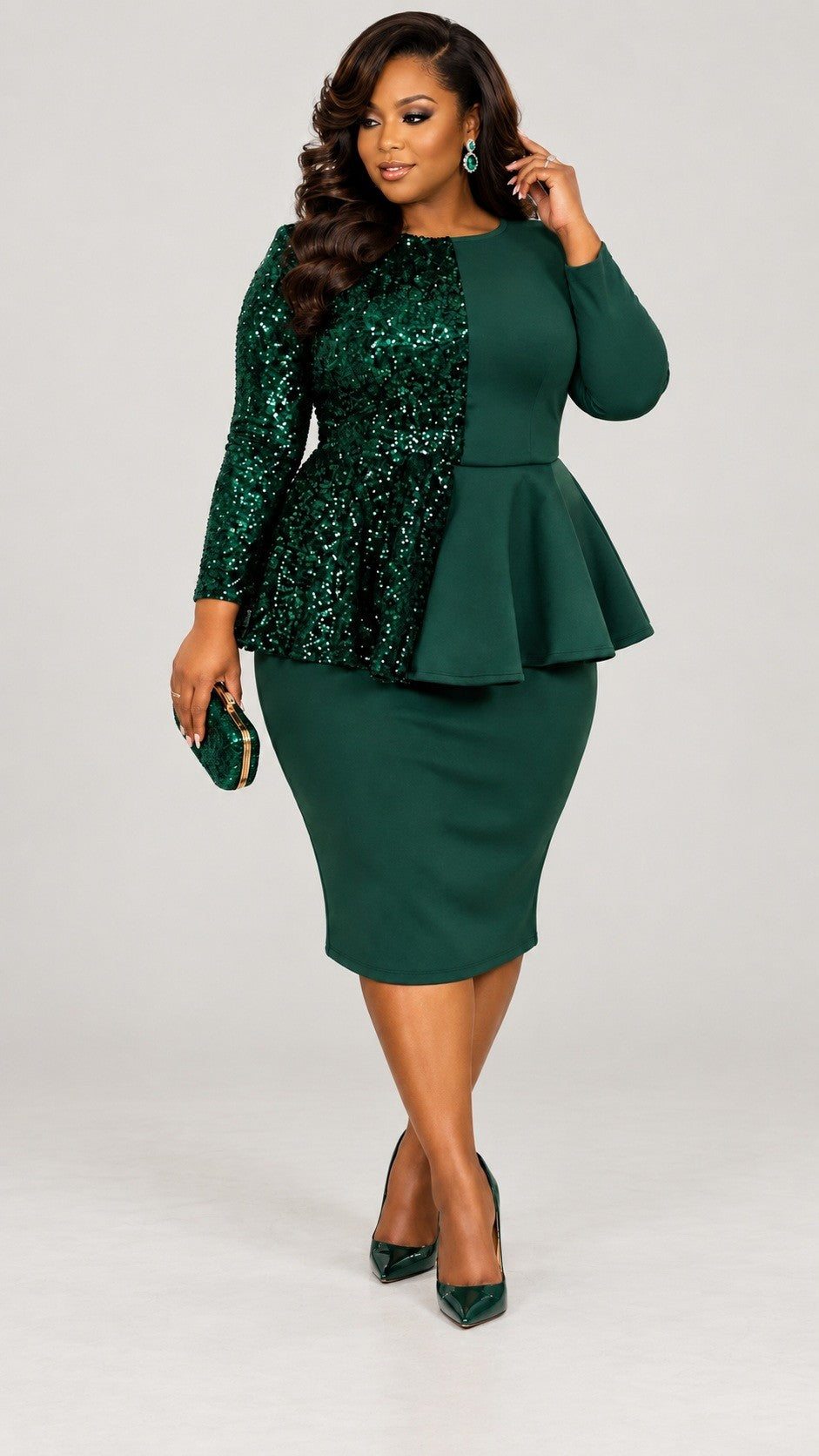 The Super Techno Sequin Combo Zippered Peplum Dress