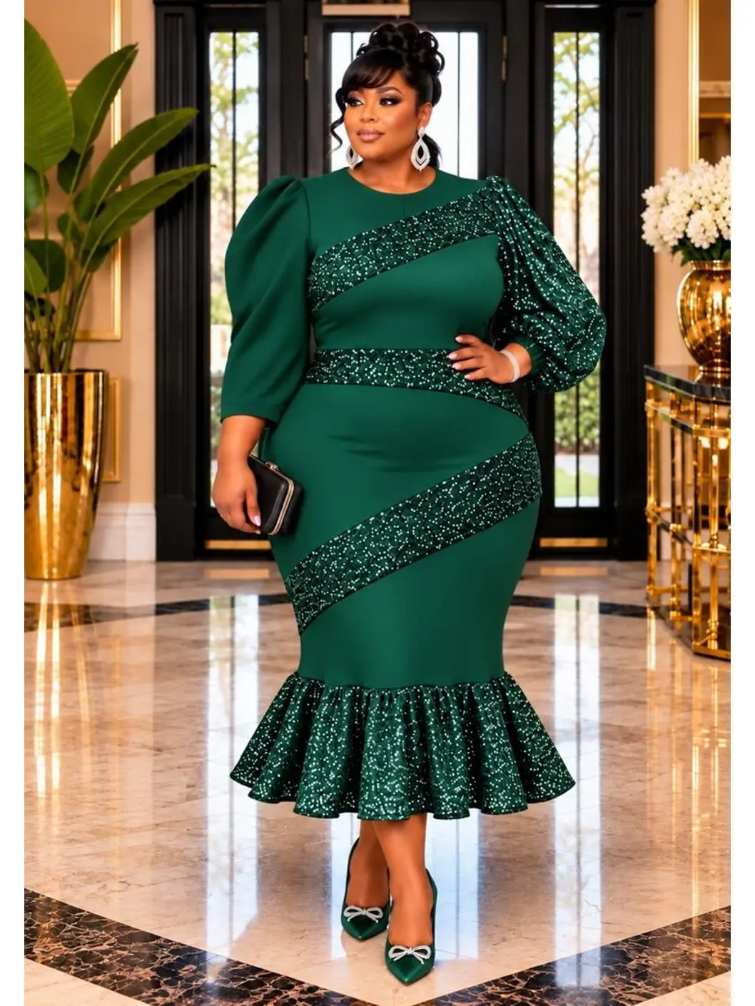 The Aria Asymmetric Sequin Mermaid Midi Dress