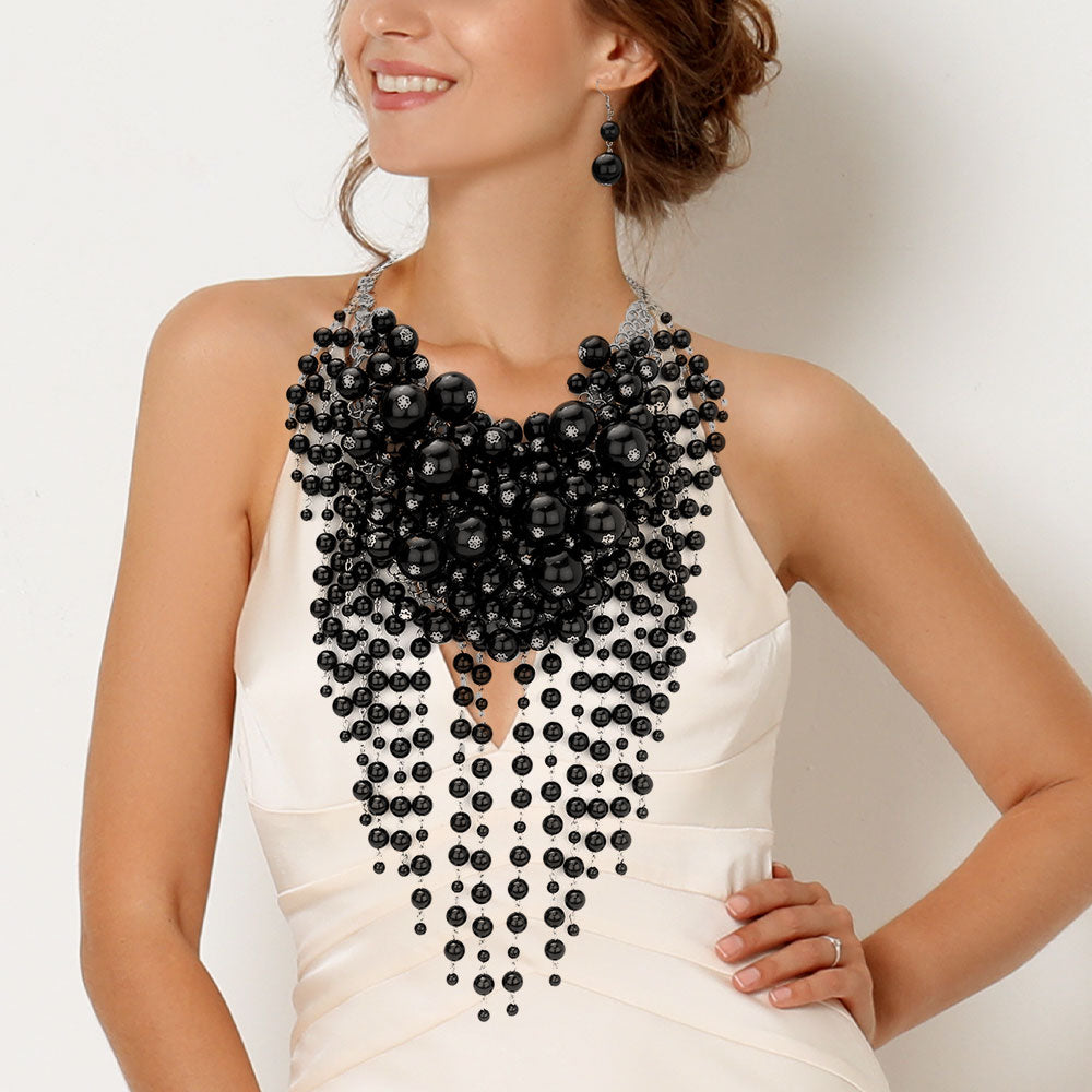 Pearl Cluster Statement Necklace & Earring Set
