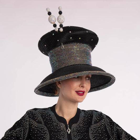 Exquisite 12" Satin Mushroom Beret with Rhinestone Veil