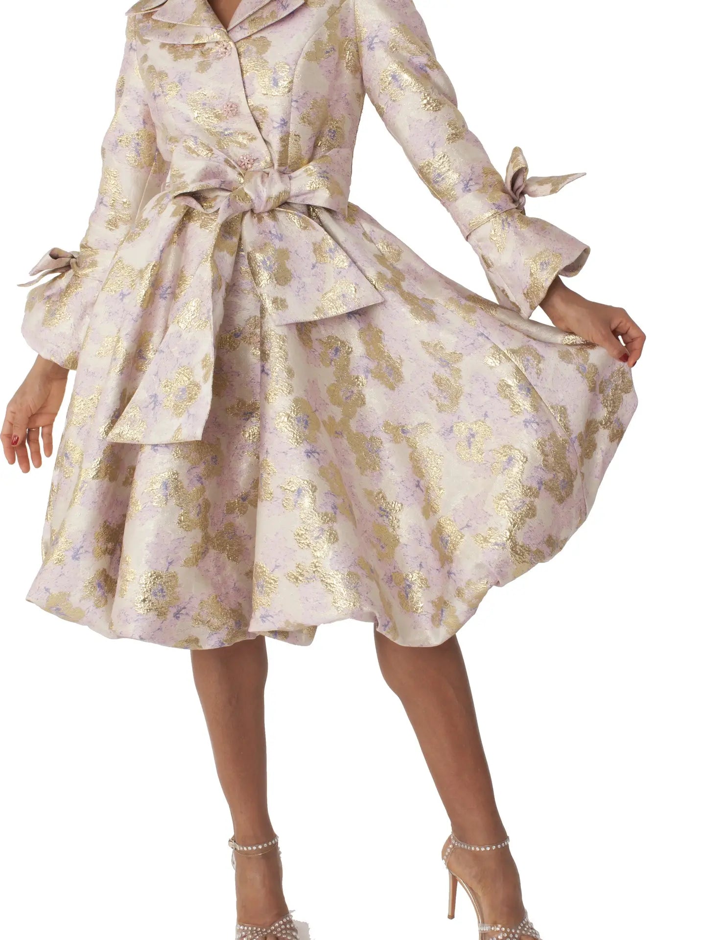 Metallic Floral Jacquard Coat Dress