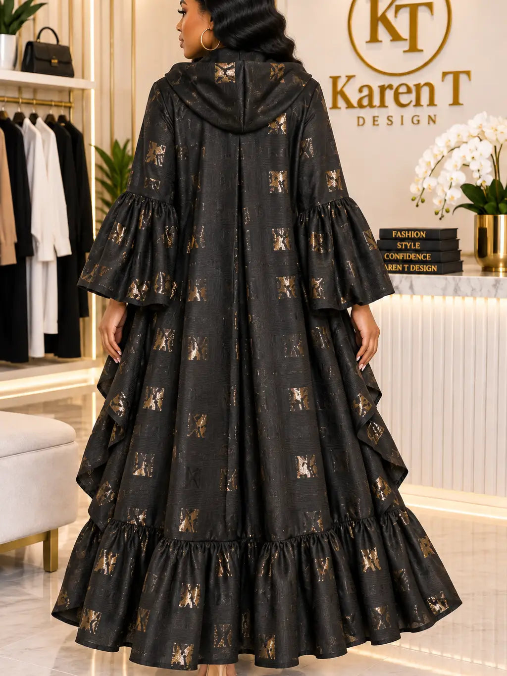 Gilded Cascade Geometric Maxi Duster