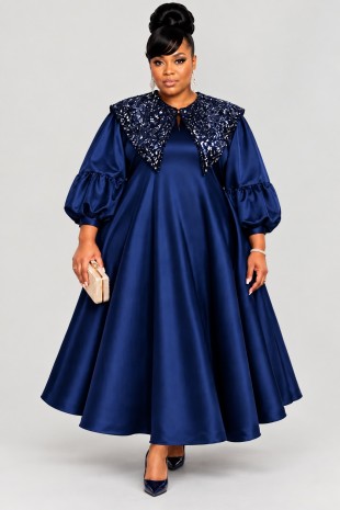 The Regal Voluminous Satin & Sequin Statement Dress