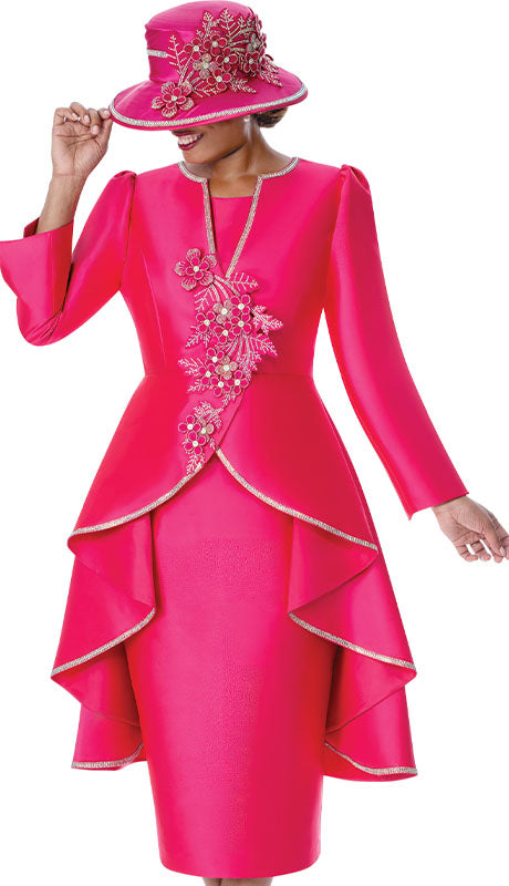 GMI 402033 Majestic Magenta Floral Applique & Rhinestone Skirt Suit