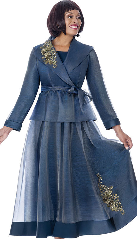 Stellar Looks Navy & Gold Appliqué Dress (SL601283)