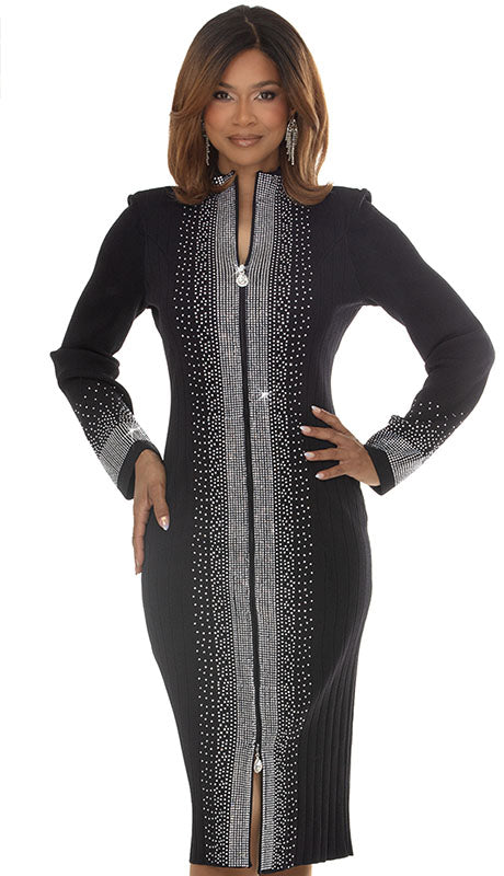 DonnaVinci Knit Dress 13478 - Sophisticated Rhinestone Sparkle Column Dress